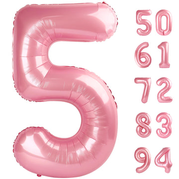 Pearlescent Pink 5 Balloon, Number Balloons 40 Inch, 5Th Birthday Balloon Decorations, Pastel Pink Party Supplies, 5 Number Ball