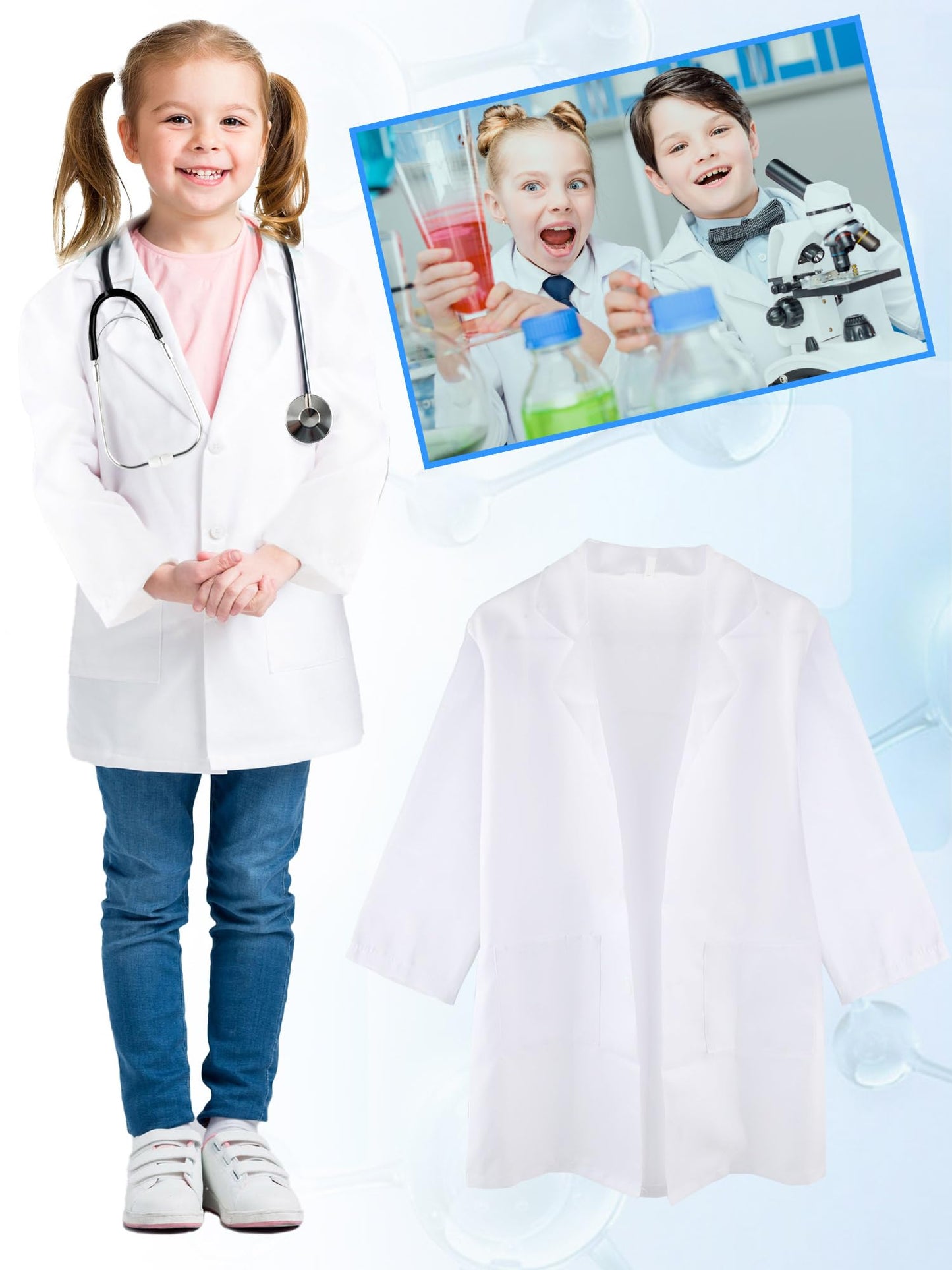 Flotory 10 Pcs Kids Doctor White Coat Scientist Suit Surgeon Suit Uniform Doctor Lab Coat For Boys Girls Career Day Halloween Pr