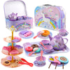 Motiloo 48Pcs Tea Set for Little Girls,Kids Pretend Toy Tin Tea Set and Carrying Case,Rainbow Magic Unicorn Design for Girls Pri