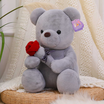 Ruzucoda Plush Teddy Bear With Rose Stuffed Animals Toys Dolls Valentine'S Day Gifts For Girls Girlfriend Lover 9 Inches (Gray)