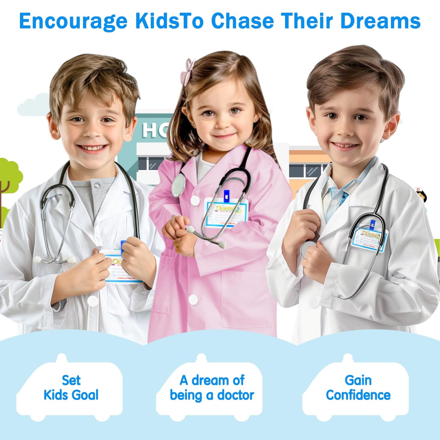 Riorand Kids' Doctor Lab Coat Costume With Accessories Role Play For Boys Girls Playset Nurse Costume Age 3-12 (Pink, L-140Cm/8-9Y)
