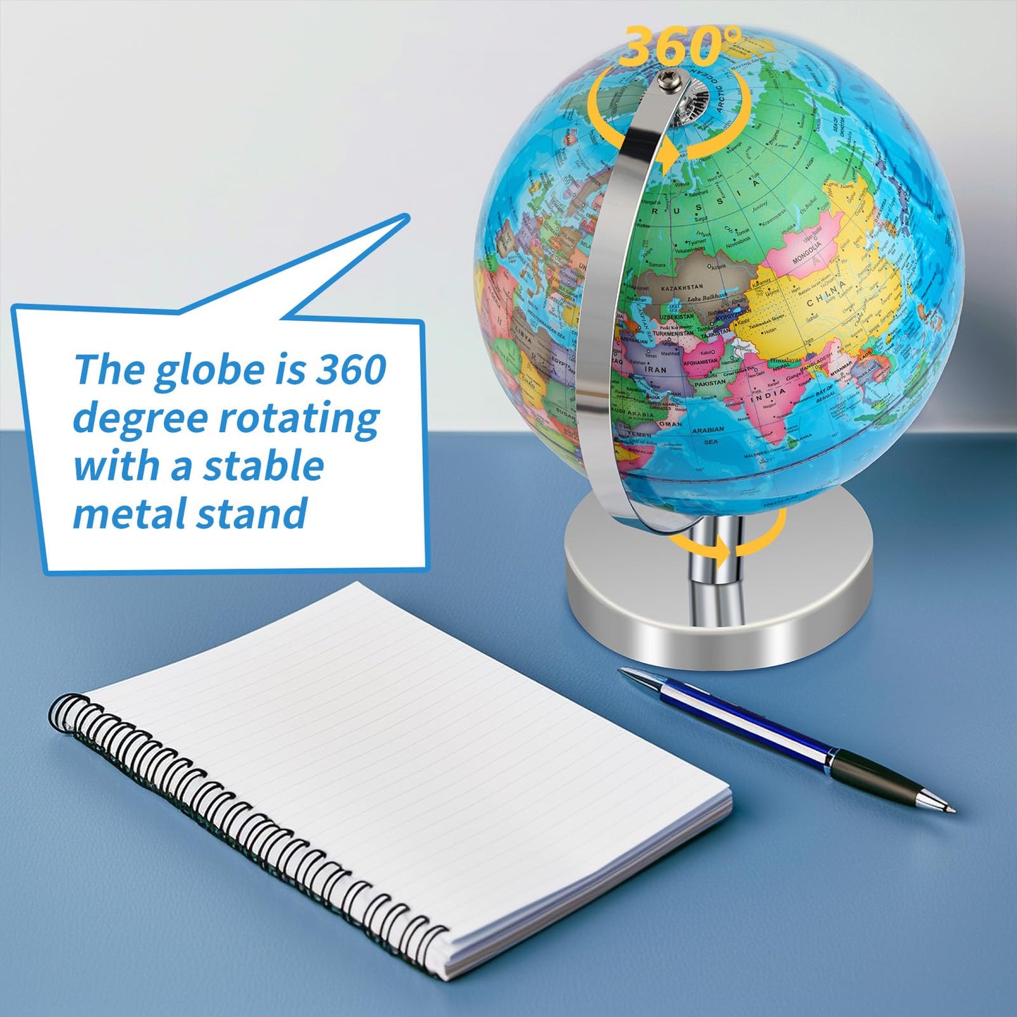 Eolivees 9'' Globe For Children World Globe With Stand Rewritable Easy-Read High Clear Map Earth Globes For Adults, Educational