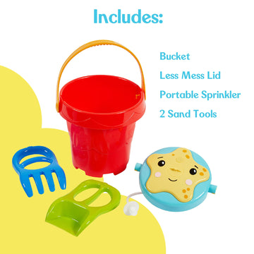 Fisher-Price Toddler 3-in-1 Beach Bucket, Portable Sprinkler and Sandcastle Mold | Water Toy and Sand Toys for Ages 18+ Months |
