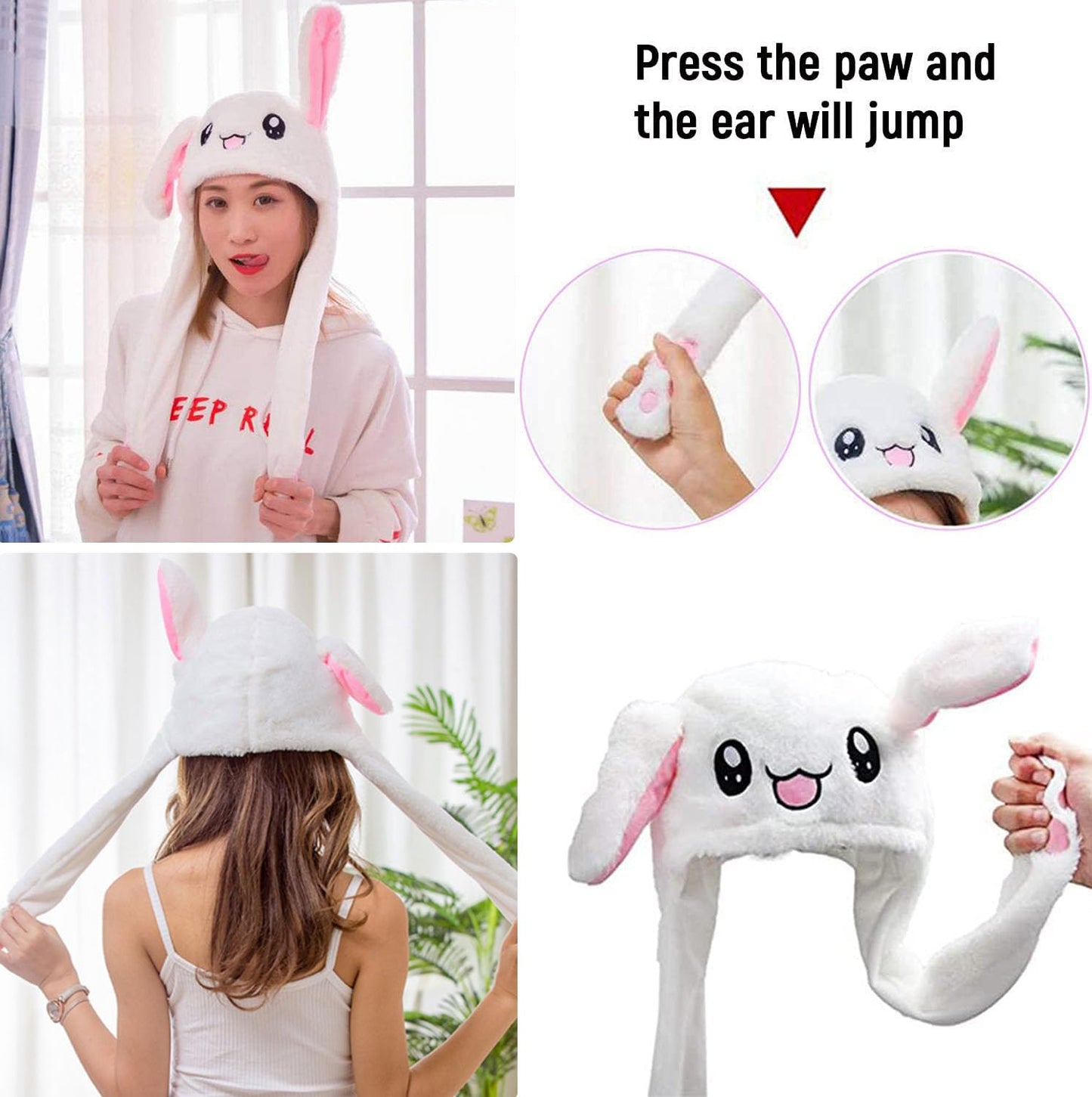 Arcimatto Animal Hat Plush Bunny Dress Up Cosplay Party Christmas Holiday Rabbit Cap for Kids Adults (White Rabbit)