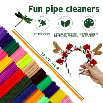Veroave 1200pcs Pipe Cleaners, 60 Colors Thick Pipe Cleaners Craft, Multi-Color Chenille Stems, Long Pipe Cleaners for Crafts fo