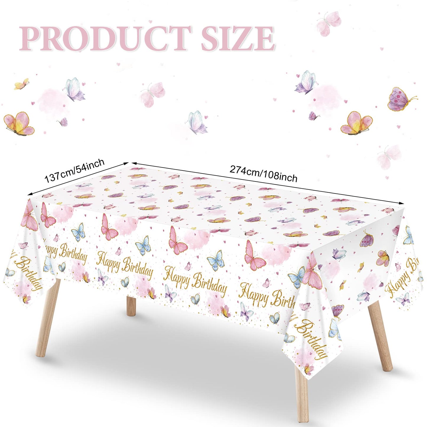Tiamon 3 Pack Butterfly Tablecloth Birthday Party Decorations Plastic Waterproof Table Covers Rectangular Disposable Decor 108 x