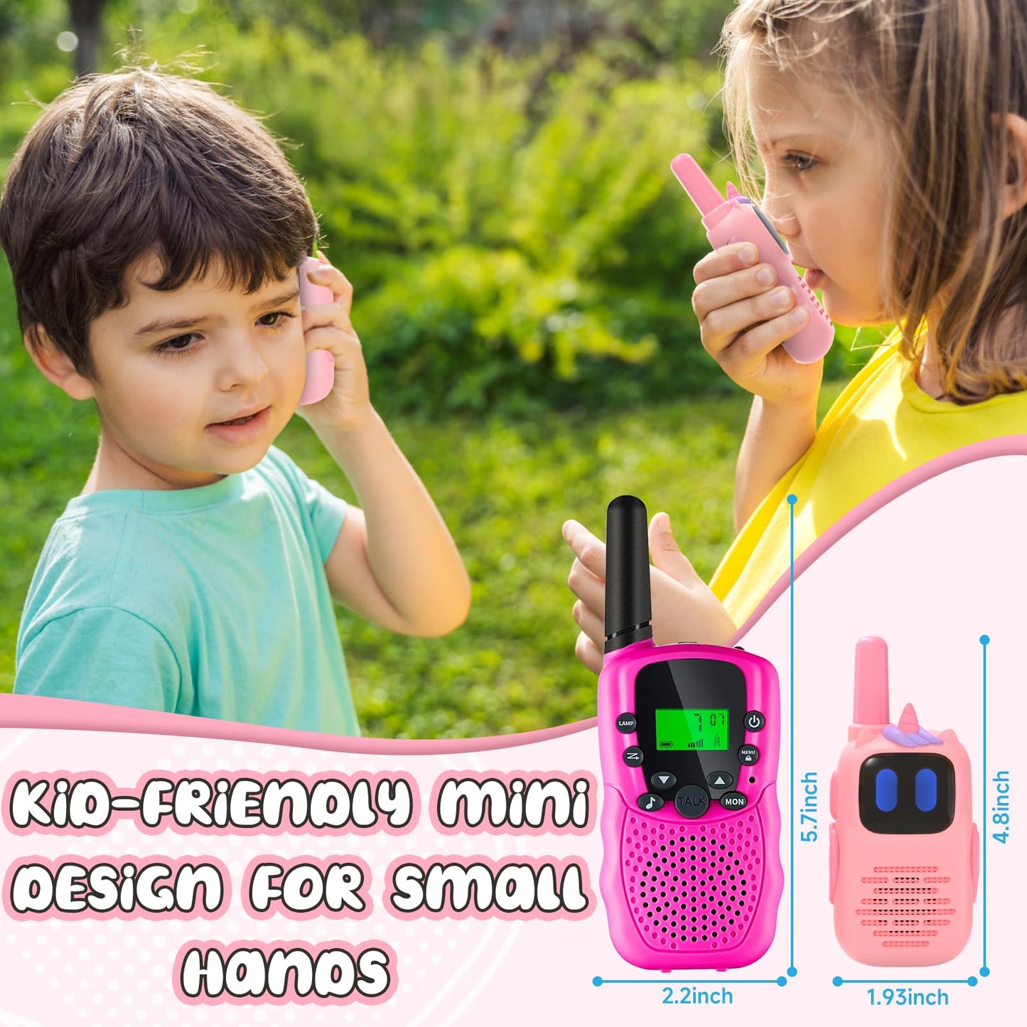 Holiky Pink Walkie Talkies With Silicone Cover, Toys For 3-8 Year Old Girls Boys, Kids Walkie Talkies 1000Ft Range 2 Way Radioto