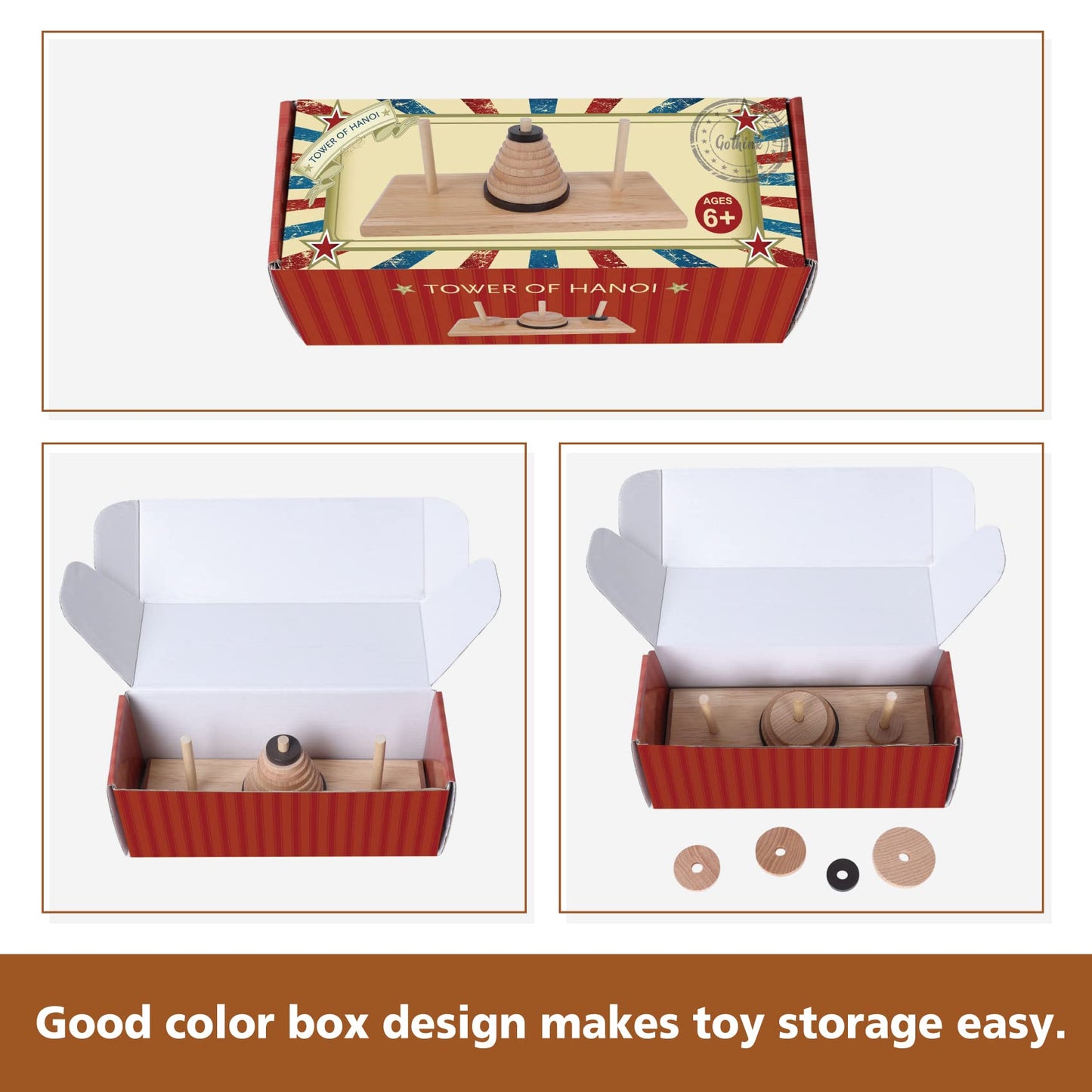 Gothink Wooden Nine-Storey Tower of Hanoi Logic Puzzle Brain Teaser Intellectual Toy for Kids and mature-themeds