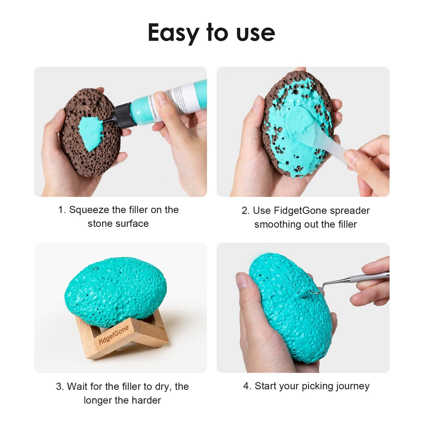 Pick Stone For Anxiety Relief, Pick Peel Calming Stone, Reduce Stress Fidget Picky Stone Kit With Display Stand For Dermatilloma