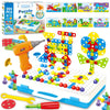 224 Pieces Creative Mosaic Drill Design Puzzle Set for Kids, Electric Drill and Screwdriver toy Tool DIY Educational Set, STEM E
