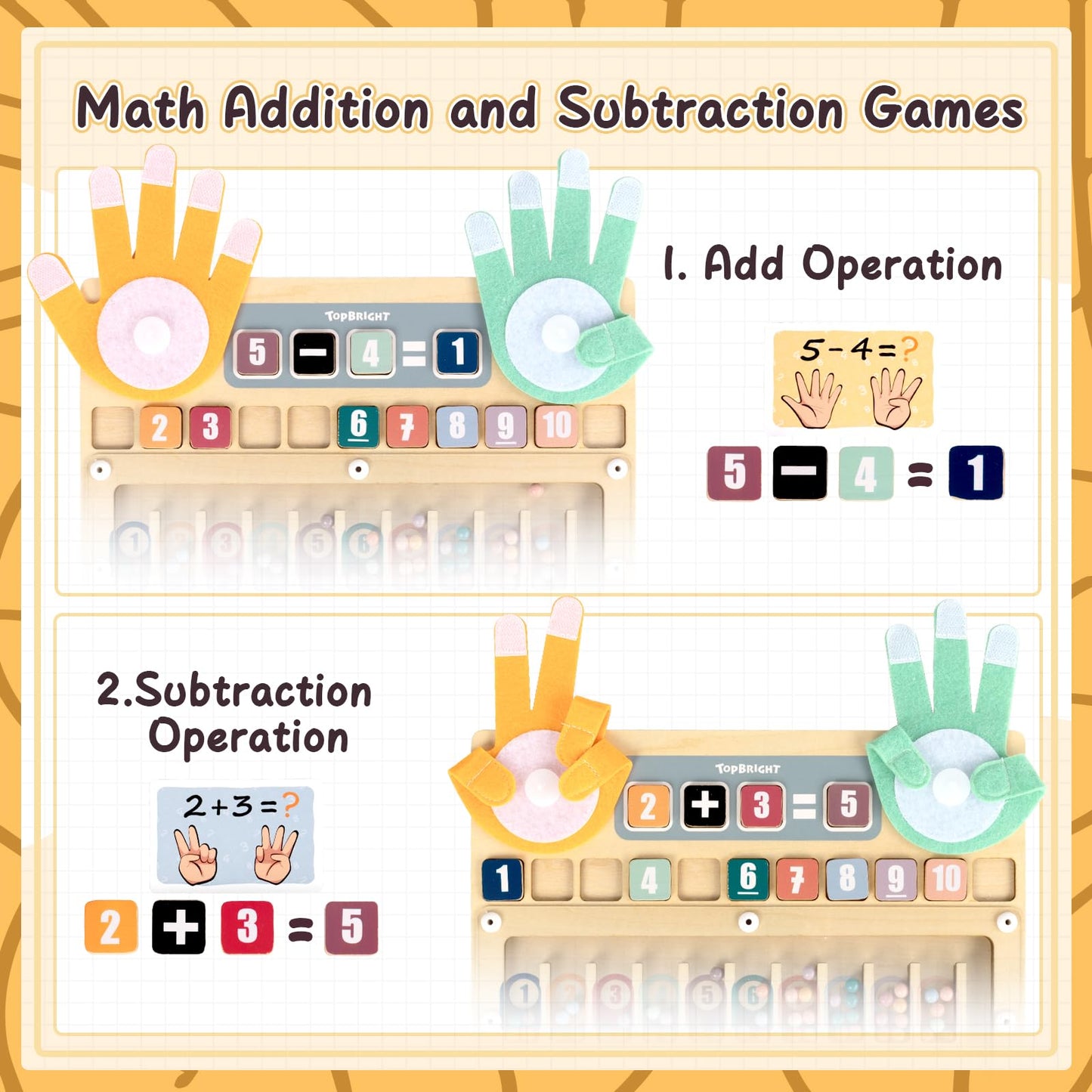 Top Bright Finger Math Addition & Subtraction Toys For Kids, Interactive Magnetic Beads Sorting Matching Learning Game For Ages