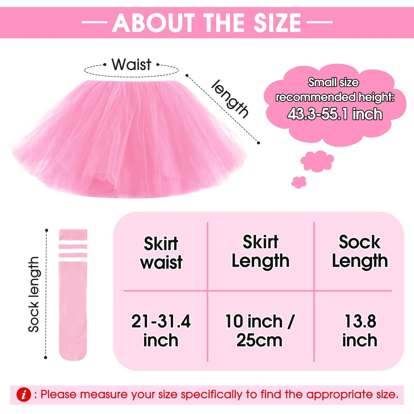 5 Layered Tutu Skirt For Kids Tulle Tutu Skirt With Tube Socks Princess Runners Costumes Cosplay For Girls Kids(Light Pink,Kid)
