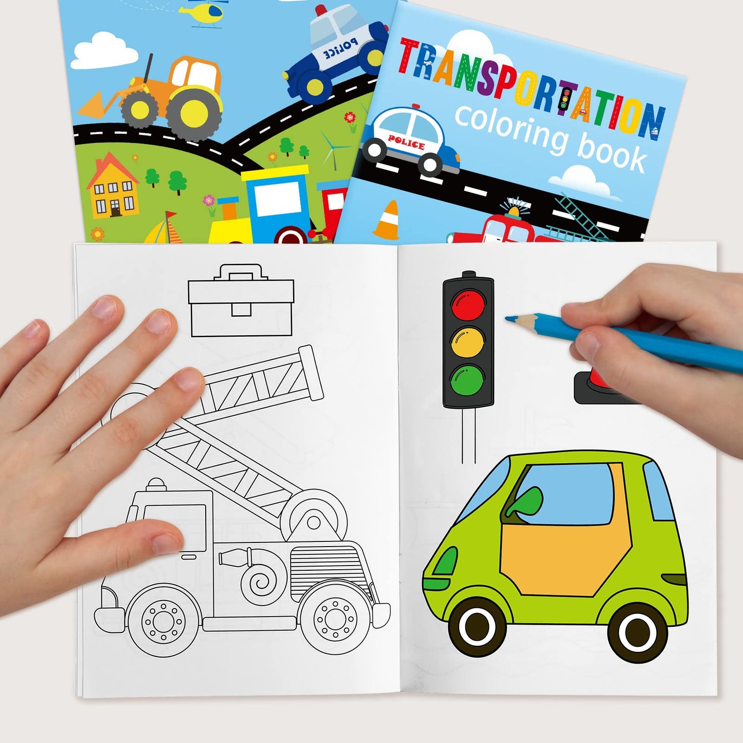 Kosiz 24 Pieces Transportation Coloring Books Traffic Theme DIY Art Drawing Book Party Favors Airplanes Vehicles and Ships Color