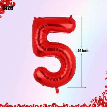 40 Inch 5 Red Number Balloons Mylar Foil Helium Digital Balloons Baby Shower 5St Birthday Party Decor Supplies