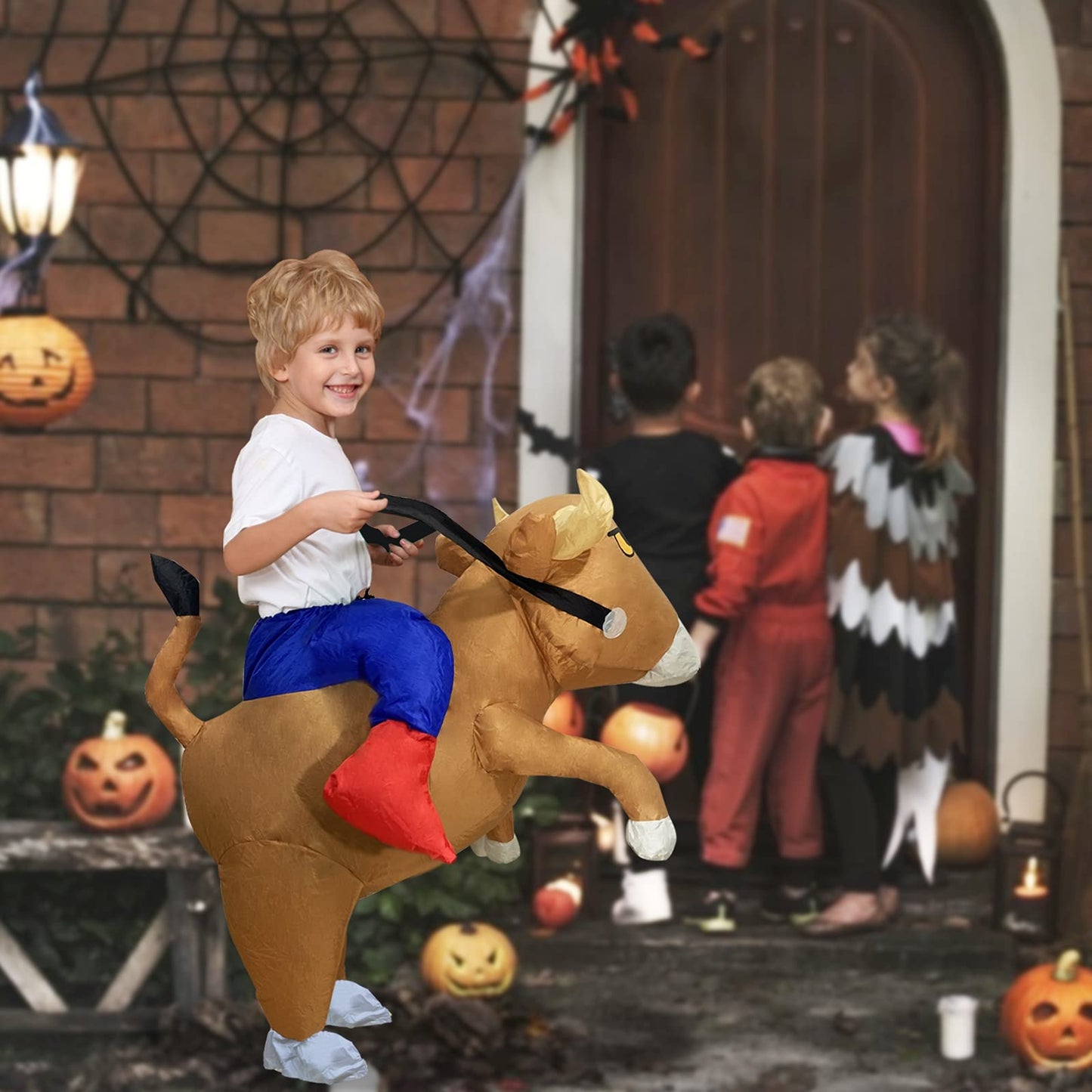 Camlinbo Halloween Inflatable Costume Bull Rider For Boys Toddlers Animal Cosplay Blows Up Halloween Costumes Party Brown