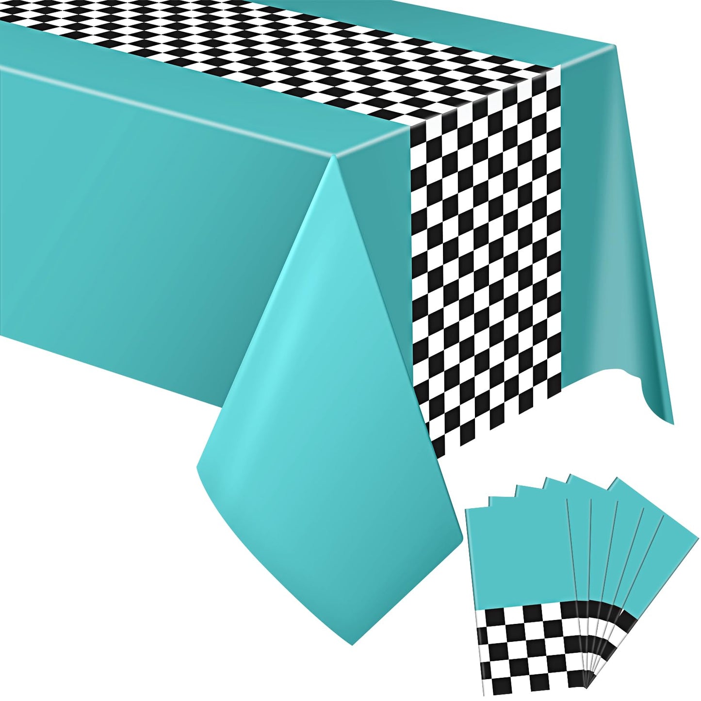 Irenare Car Birthday Party Supplies Racing Decorations 50S Party Tablecloth Racetrack Table Runner Table Covers For Kids Boy Car Theme Birthday Decor, 54 X 108 Inch(Cyan,6 Sheets)