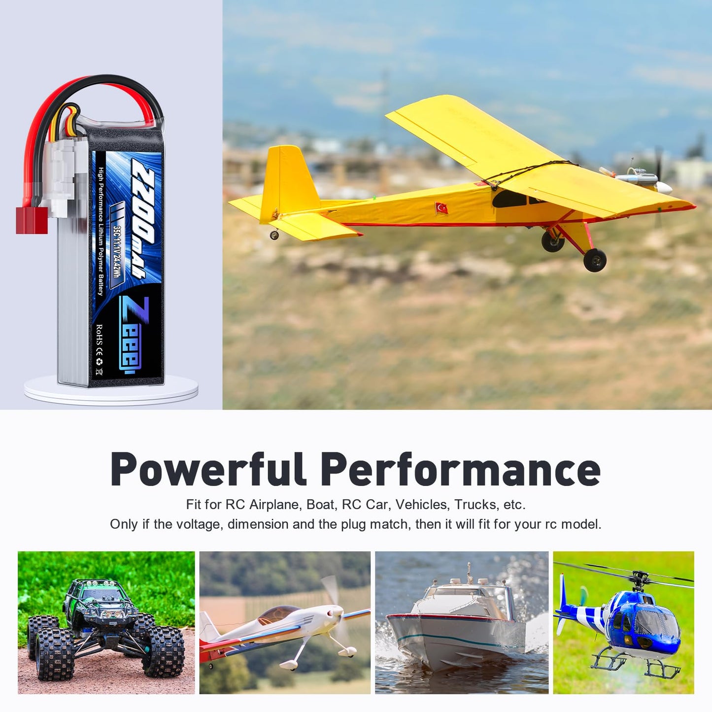 Zeee 3S LiPo Battery 2200mAh 11.1V 35C Soft Case Battery with Deans T Connector for RC Airplane RC Quadcopter Helicopter Drone F