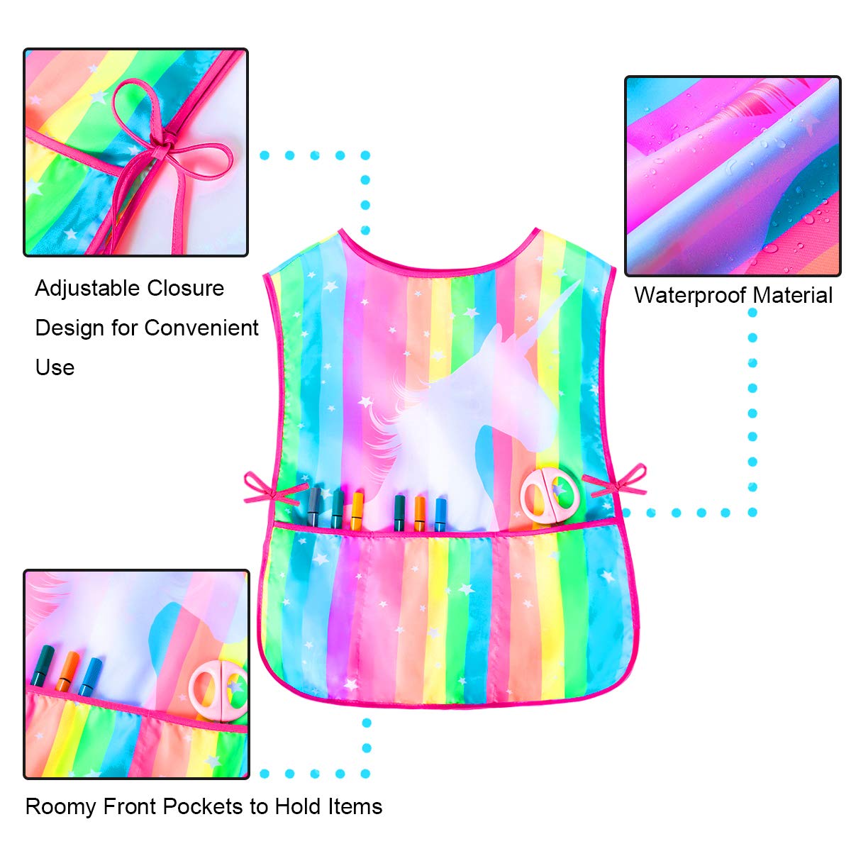 Sylfairy Art Smock For Kids Waterproof Artist Painting Sleeveless Smocks Toddler Painting Apron,Unicorn