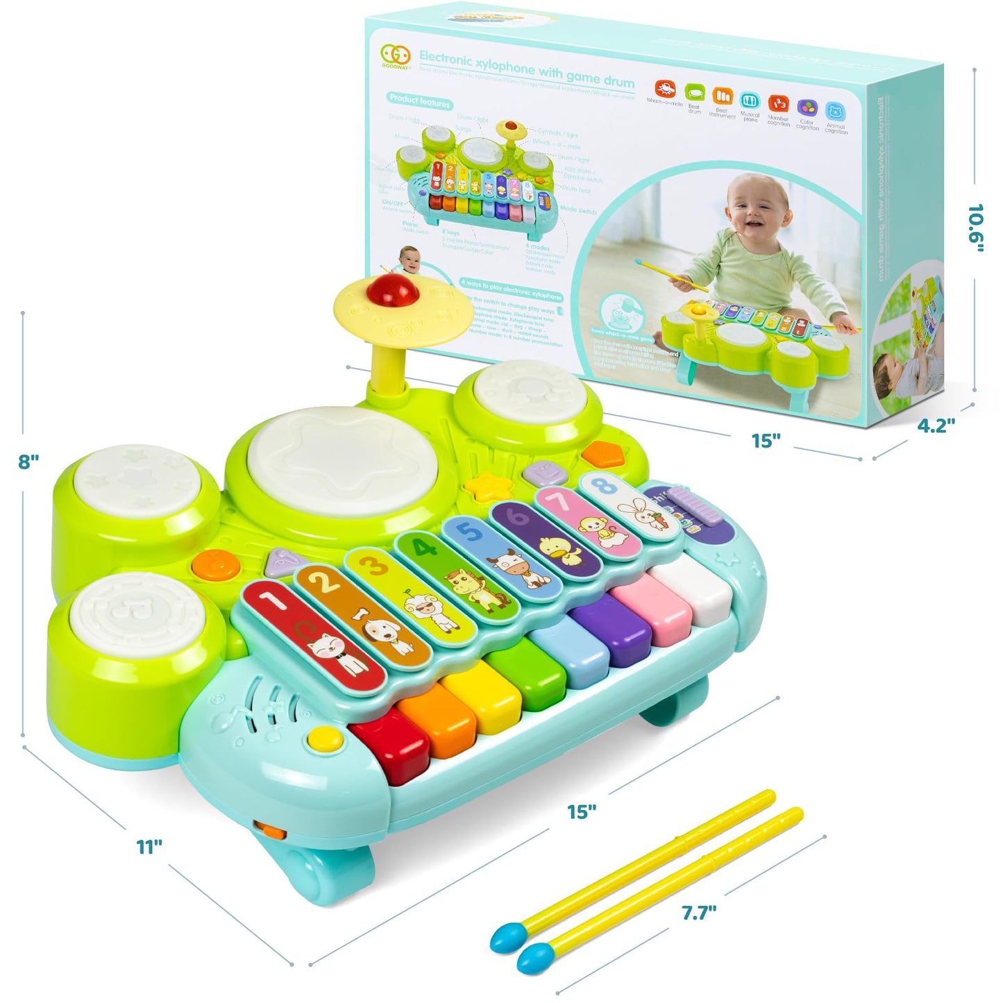 Marstone Musical Toys For Toddlers 1-3, Baby Piano Keyboard For 1 Year Old Girls Boys Toys, Xylophone Toddlers Drum Set Music To
