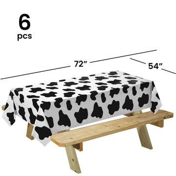 Cow Print Tablecloth (Pack Of 6) 54 X 72 Inch Tablecloths For Cow Themed Party Decorations, And Birthday Party Decorations, Picnic Table Covers, (Black And White)