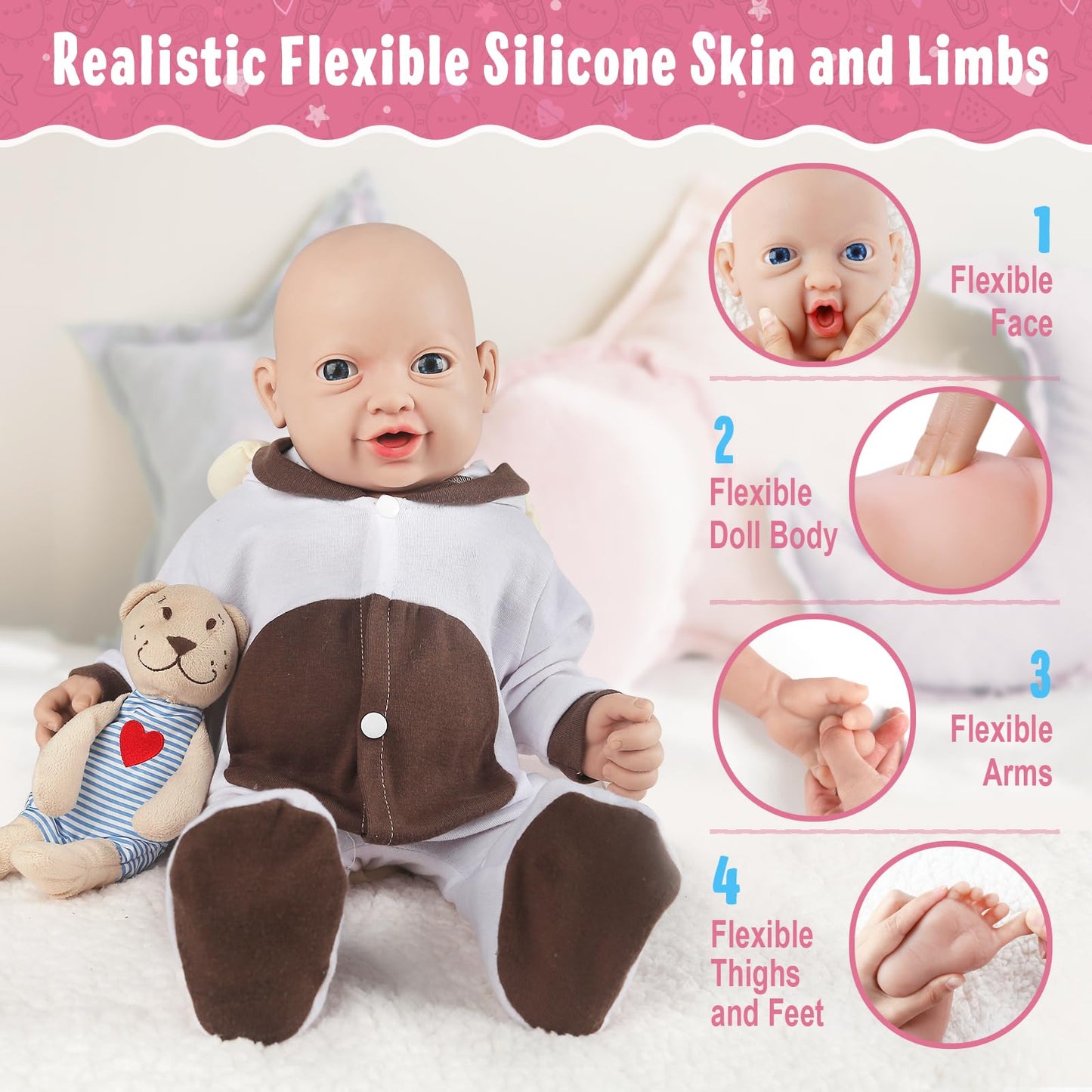 Vollence 23 Inch Silicone Reborn Baby Dolls Anatomically Correct Lifelike Silicone Newborn Baby Doll For Children Birthday Gift - Girl