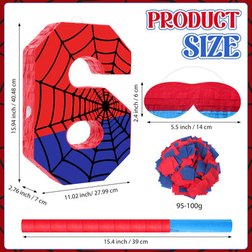 Simgoing Number 6 Spider Web Piata Bundle with Blindfold Small Piata Birthday Party Decoration for Mexican Fiesta Cinco De Mayo