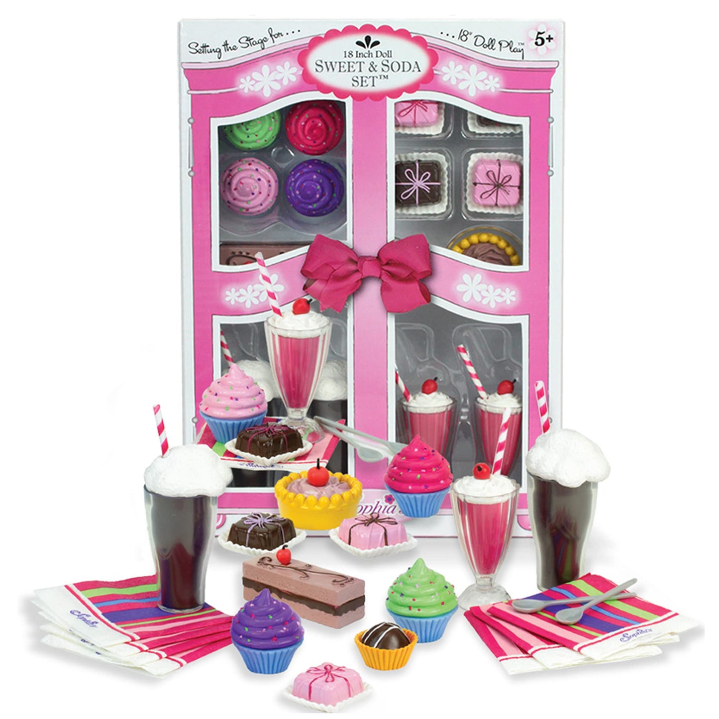 Sophia'S 27 Piece Sweet Treats & Soda Fountain Accessories Set With Pretend Drinks And Realistic Desserts For 18' Dolls, Multicolor