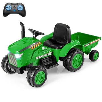 Costzon 2-In-1 Ride On Tractor, 12V Kids Ride On Car W/Detachable Trailer, Remote Control, Wireless Connection, Horn, Music/Ligh