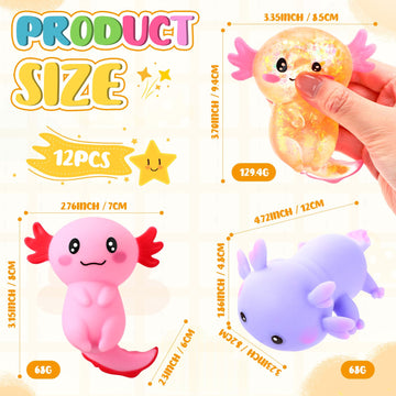 Meooeck 12 Pack Stress Relief Axolotl Toys Stress Glitter Axolotl Starfish Sugar Balls Relaxing Sensory Fidget Toy Relieve Anxie