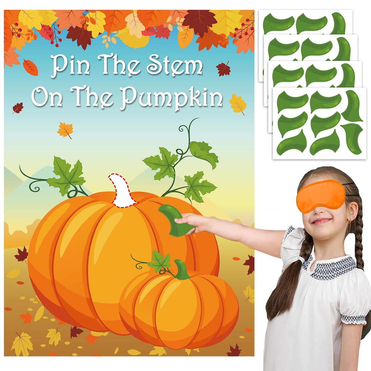 jkhycf Fall Party Games Pin The Stem on The Pumpkin Thanksgiving Pin The Tail Game for Family Kids Fall Festival Autumn Harvest