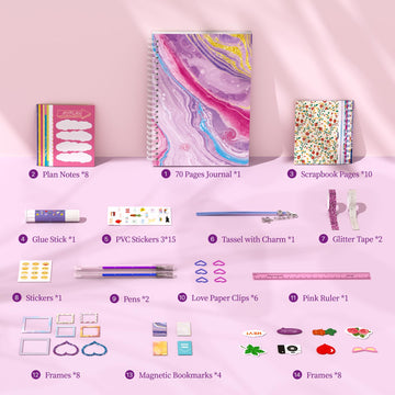 Perryhome Diy Journal Kit For Girls Ages 8-14, Diy Girls Journal Set For Teenage Girls Scrapbook & Diary Kits, Journaling Art Crafts Kit Teen 8 9 10 11 12 13 14 Year Old Girl Birthday Gifts - Purple