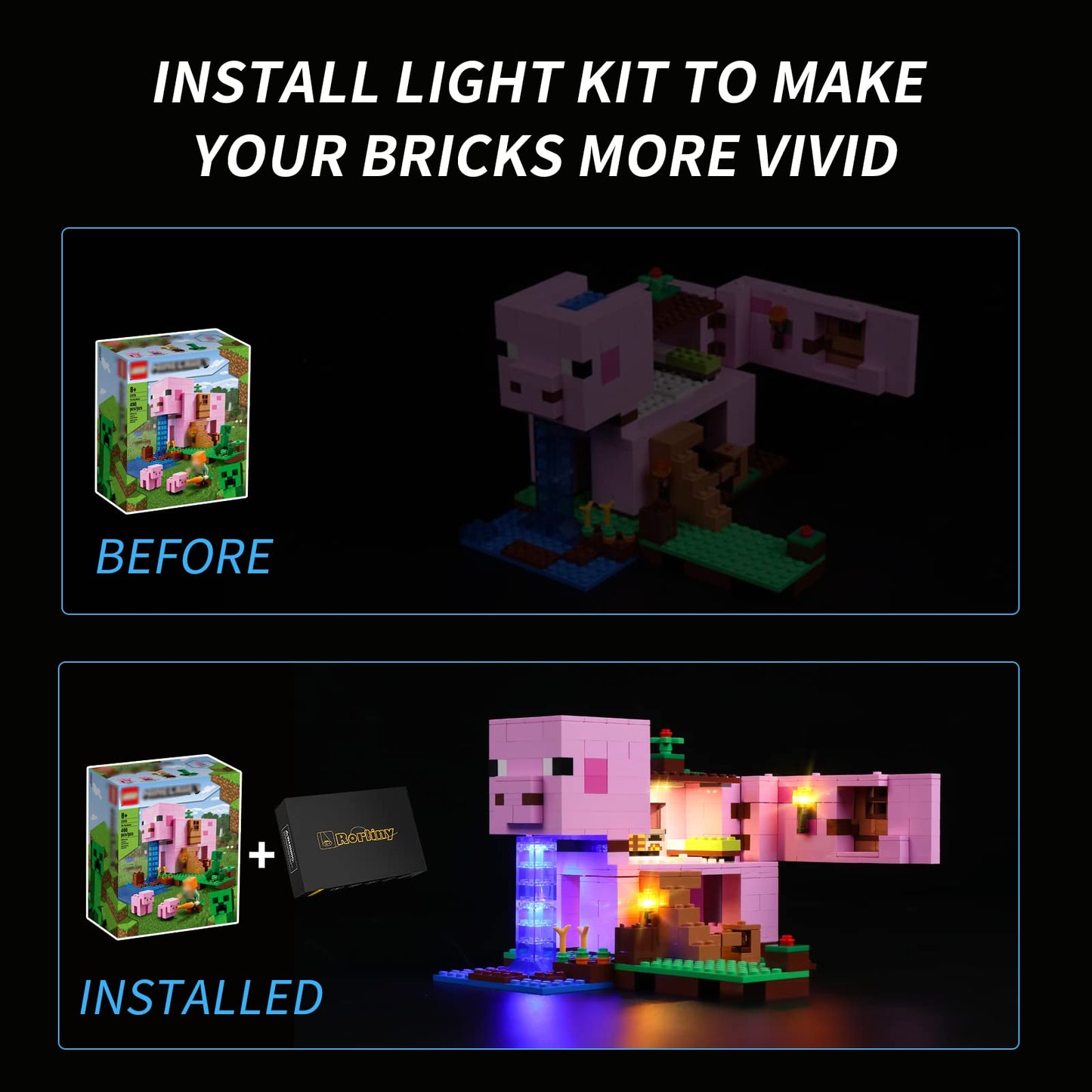 Rorliny Led Light Kit For Lego Minecraft The Pig House 21170 Building Set, Lighting Set Compatible With Lego 21170 (Lights Only,