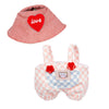 17cm Doll Clothes - Kawaii Chic Style Set for 17cm Dolls Cute Doll Outfit with Accessories - Pink and White Check Romper + Heart Shaped Pink Hat (Clothes Only)