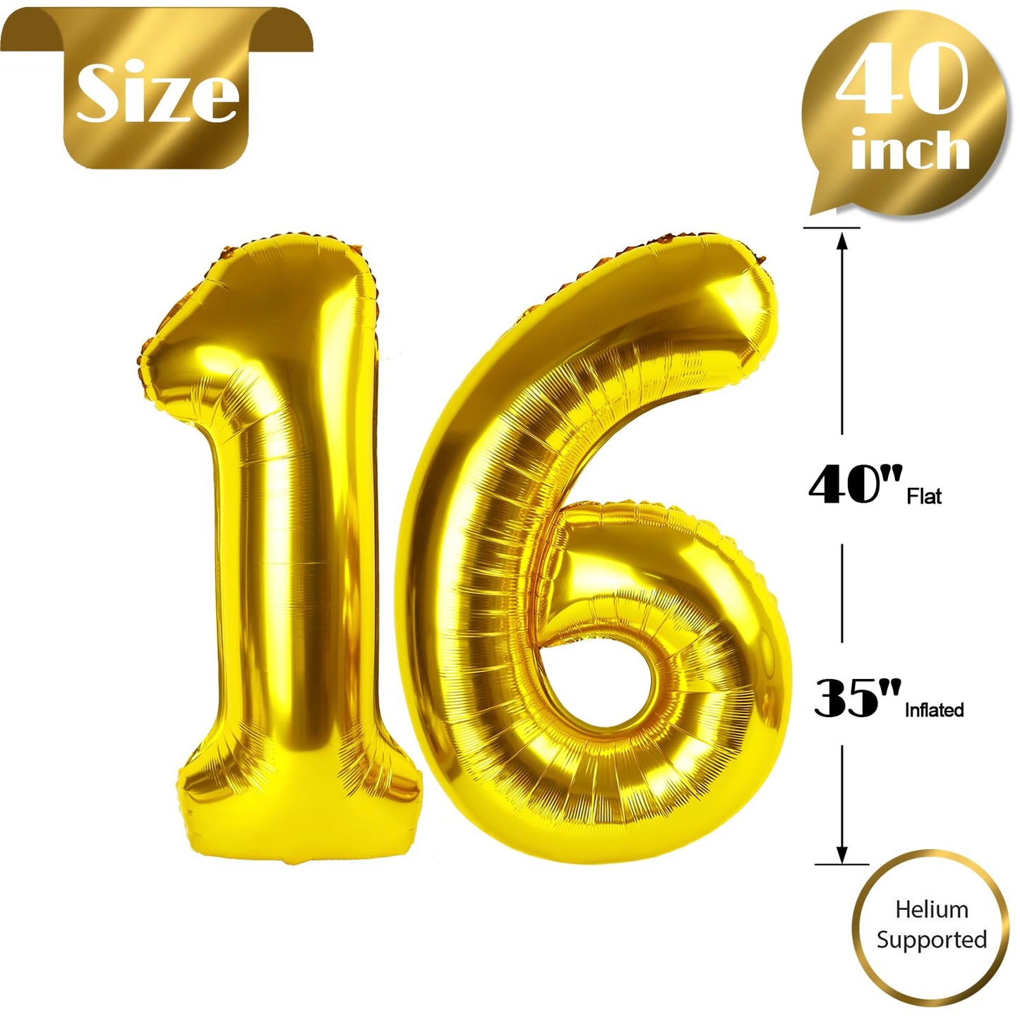 16 Balloon Number, Gold Number 16Th Birthday Balloons 40 Inch, Sweet Sweet 16 Years Old Gold Birthday Decorations For Boys Girls