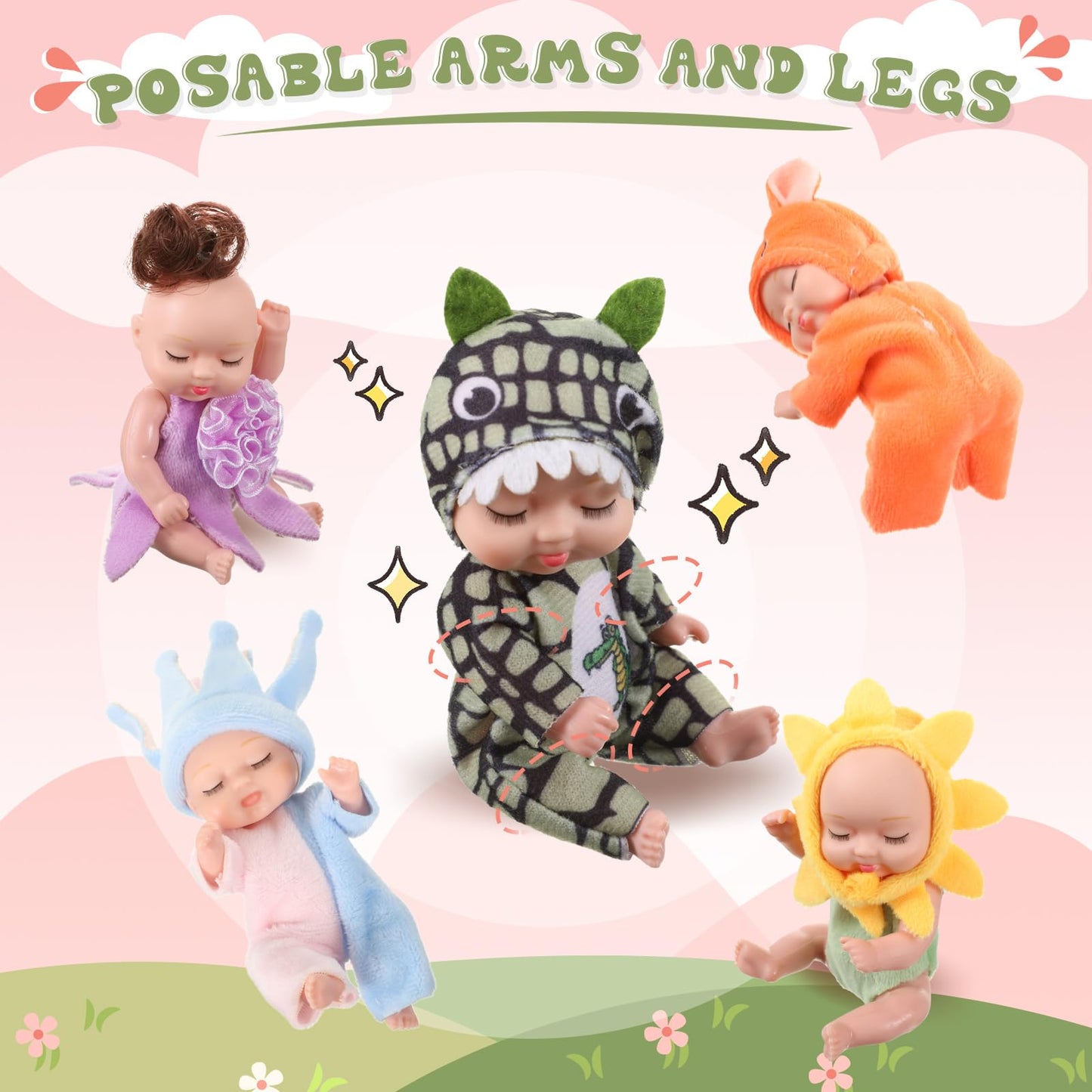 Hanaive 10 Pcs 4 Inch Mini Baby Dolls Lifelike Realistic Baby Dolls Tiny Babies With Animal Clothes Cute Baby Doll Gifts Set For
