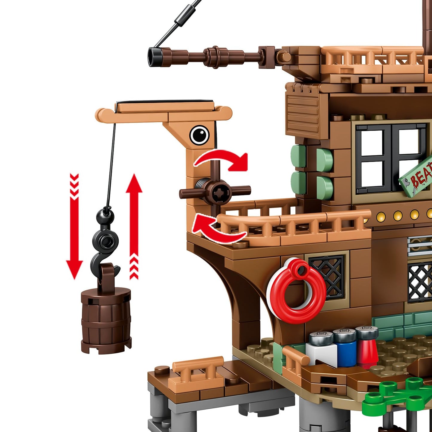 Riceblock Pirate Ship Building Toys, Pirate Wharf Themed City Store Building Bricks Sets For Boys Age 8-12, 573 Pieces, Ideal Fo