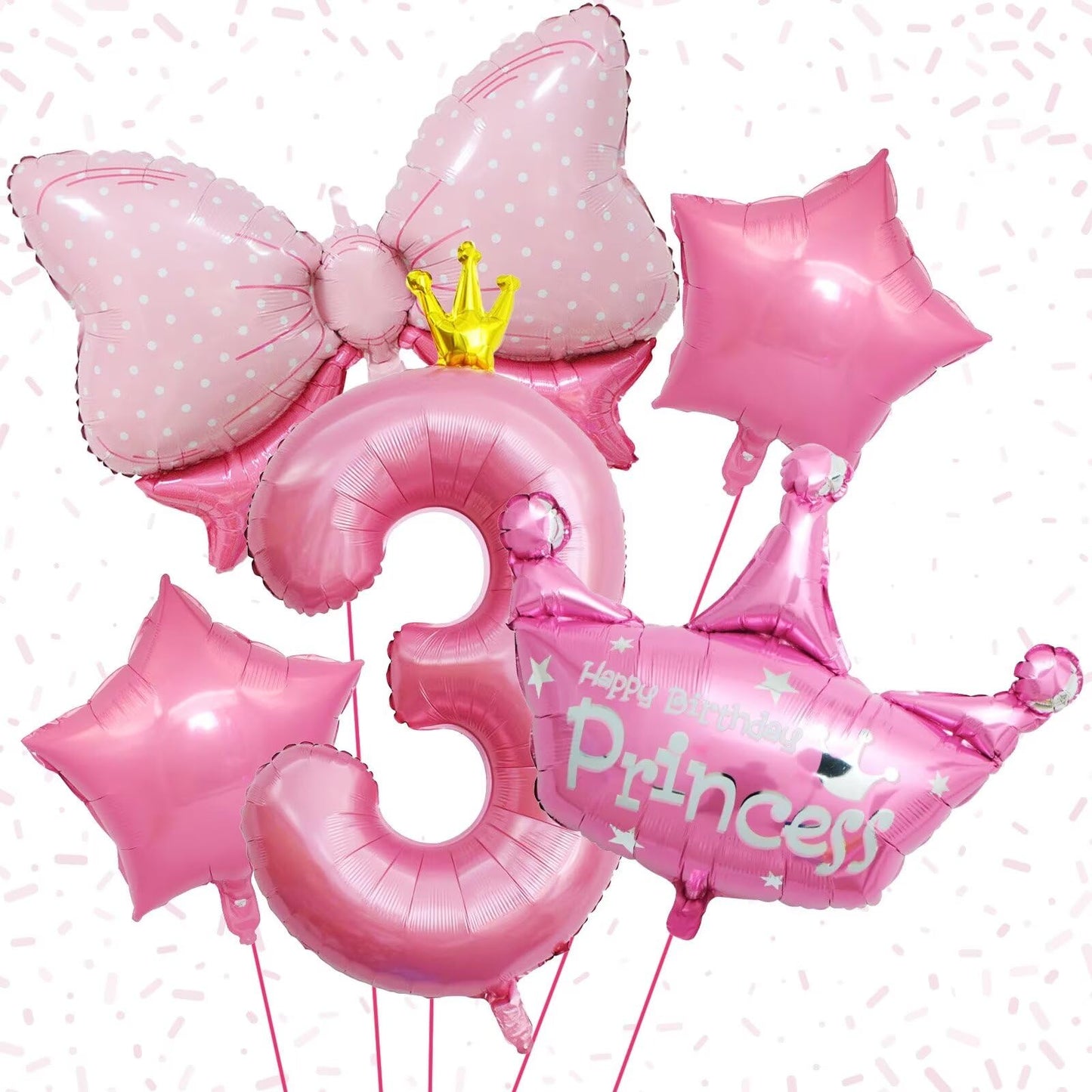 3Rd Birthday Decorations For Girls, Pink 3Rd Birthday Balloon Set With 40 Inch Pink Number 3, Large Helium Foil Mylar Crown Balloon, Pink Bow Foil Balloons For Baby Girl Daughter First Birthday Party