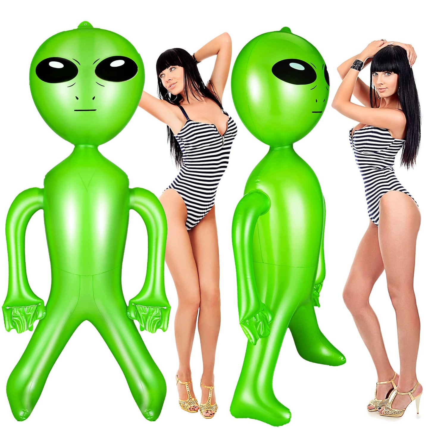 Zhanmai 63 Inch Giant Inflatable Alien Blow Up Jumbo Green Inflate Alien For Theme Birthday Party Favors Decorations Indoor Outdoor Photo Prep Halloween Easter Christmas Decorations(1 Piece)