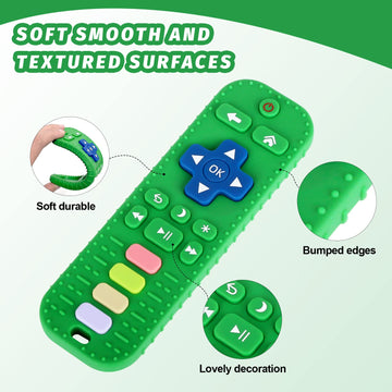 Fu Store 1 Pack Green Silicone Teething Toys For Infant Toddler Remote Control Shape Teethers For Babies Chew Toys, Relief Sooth