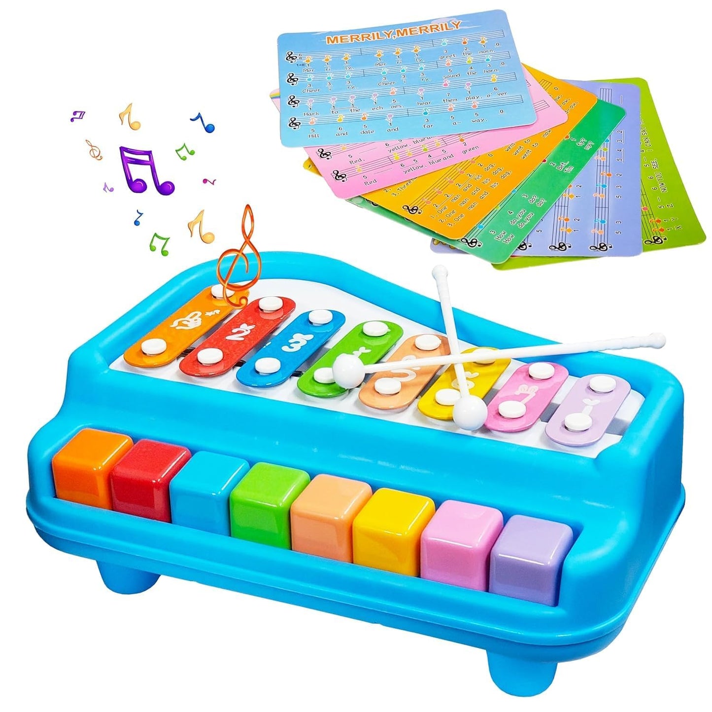 PLUSPOINT Xylophone Toy for Kids 2 in 1 Big Size Keyboard Piano Learning Toys Kids Educational Knock 8 Keys Tone Playing Piano T