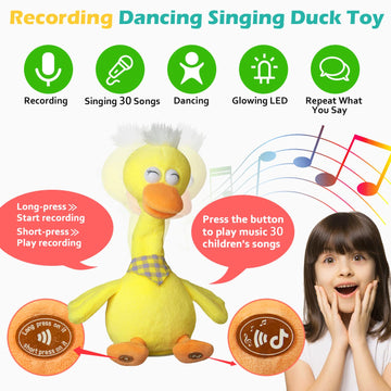 13' Talking Dancing Duck, Repeating What You Say Mimicking Recording Plush Baby Toy Musical English Song Singing Talking Glowing Animated Twisting Gift Of Lighting Up Toy For Boy Kid