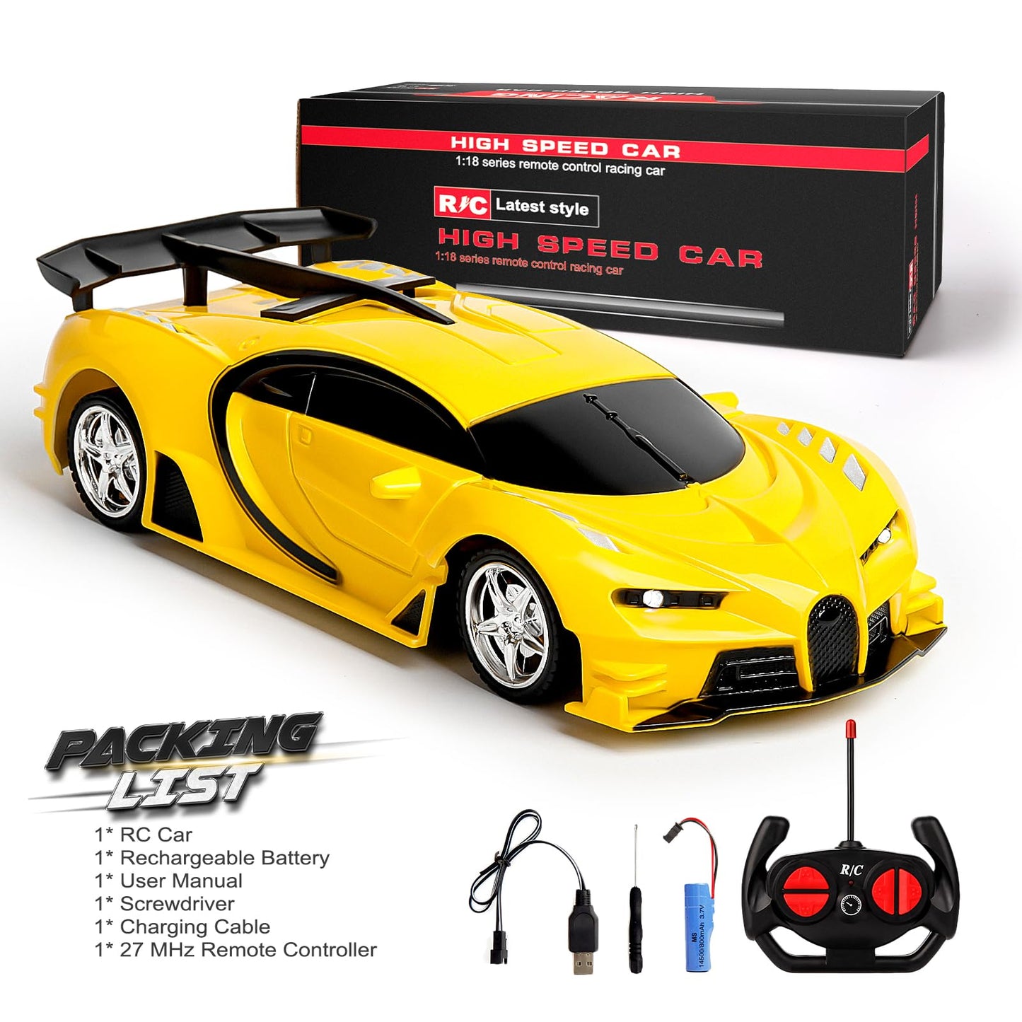 KULARIWORLD Remote Control Car, Rechargeable High Speed Drift RC Cars Toys for Kids Boys Girls Age 3 4 5 6 7 8-12,1/18 Super Veh