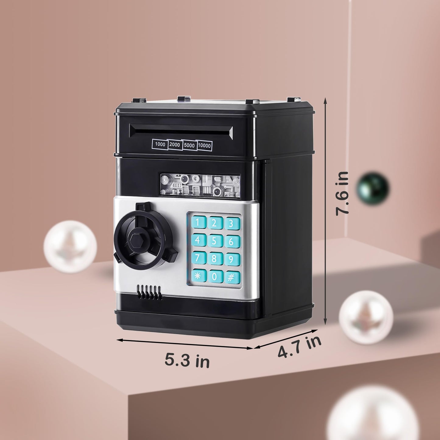 Evthsu Black Electronic Atm Safe Piggy Bank For Kids - Real Money Savings Coin Bank With Code Lock & Password, Gift Money Box Fo