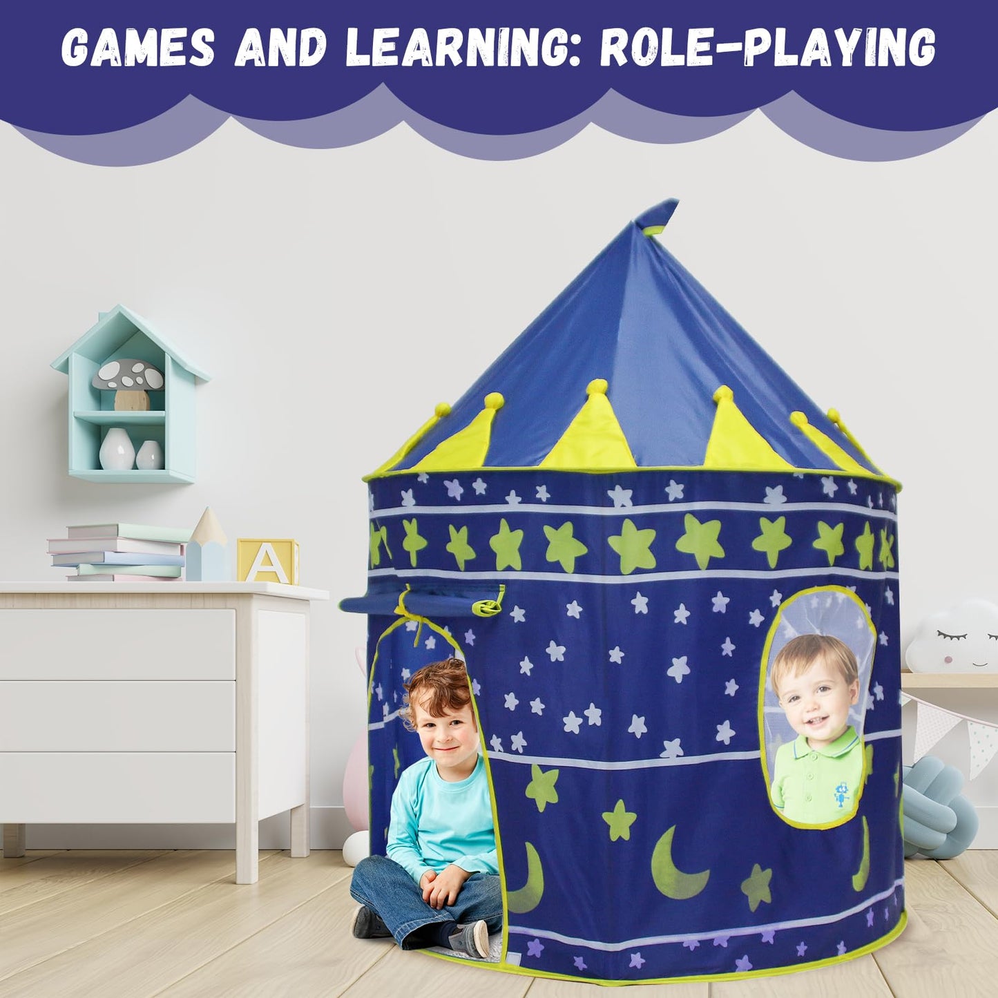 Prince Tent Boys Large Playhouse Kids Castle Play Tent Toy For Children Indoor And Outdoor Games, 53'' X 42'' (Hxd)