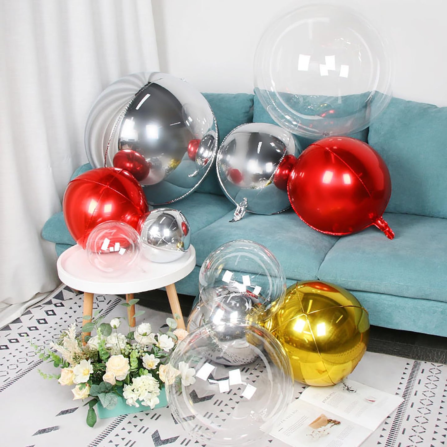 Kalor 10 Pcs 22 Inch Red Mylar Balloons, Large 4D Giant Round Foil Balloon Big Mirror Metallic Balloons For Birthday Party Baby Shower Gender Reveal Supplies