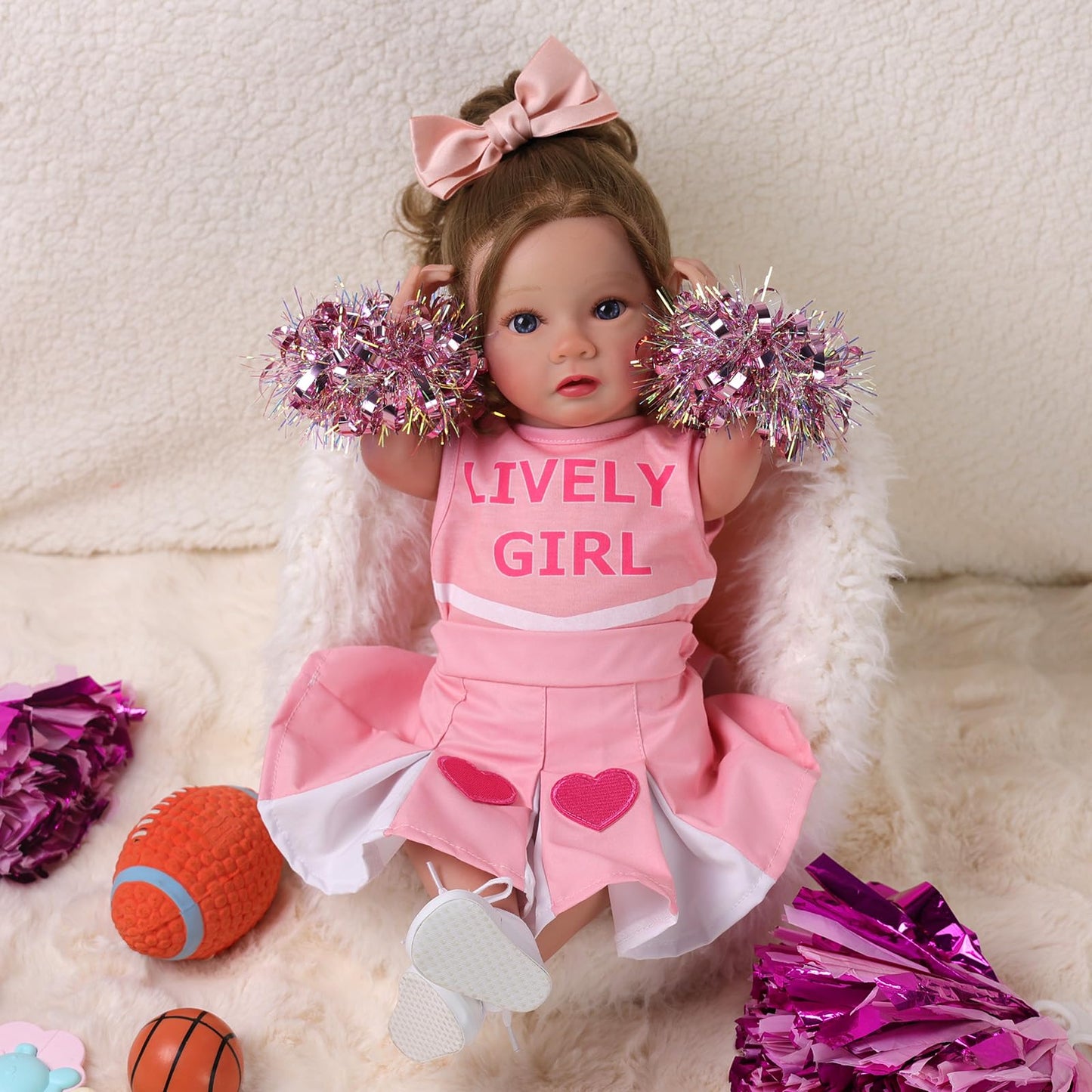 Babeside 4 Pcs Reborn Baby Doll Clothes Set For 17-22 Inch Dolls, Baby Doll Skirt With Heart Pattern And Baby Doll Accessories Fit Realistic Baby Doll Girl, Pink