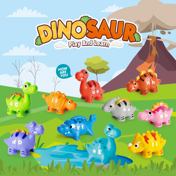 Jetbotell 52 Pcs Dinosaur Alphabet Learning Toys For Toddlers 2-4, 10 Different Dinosaur Figures, Double Sided Abc Matching Game