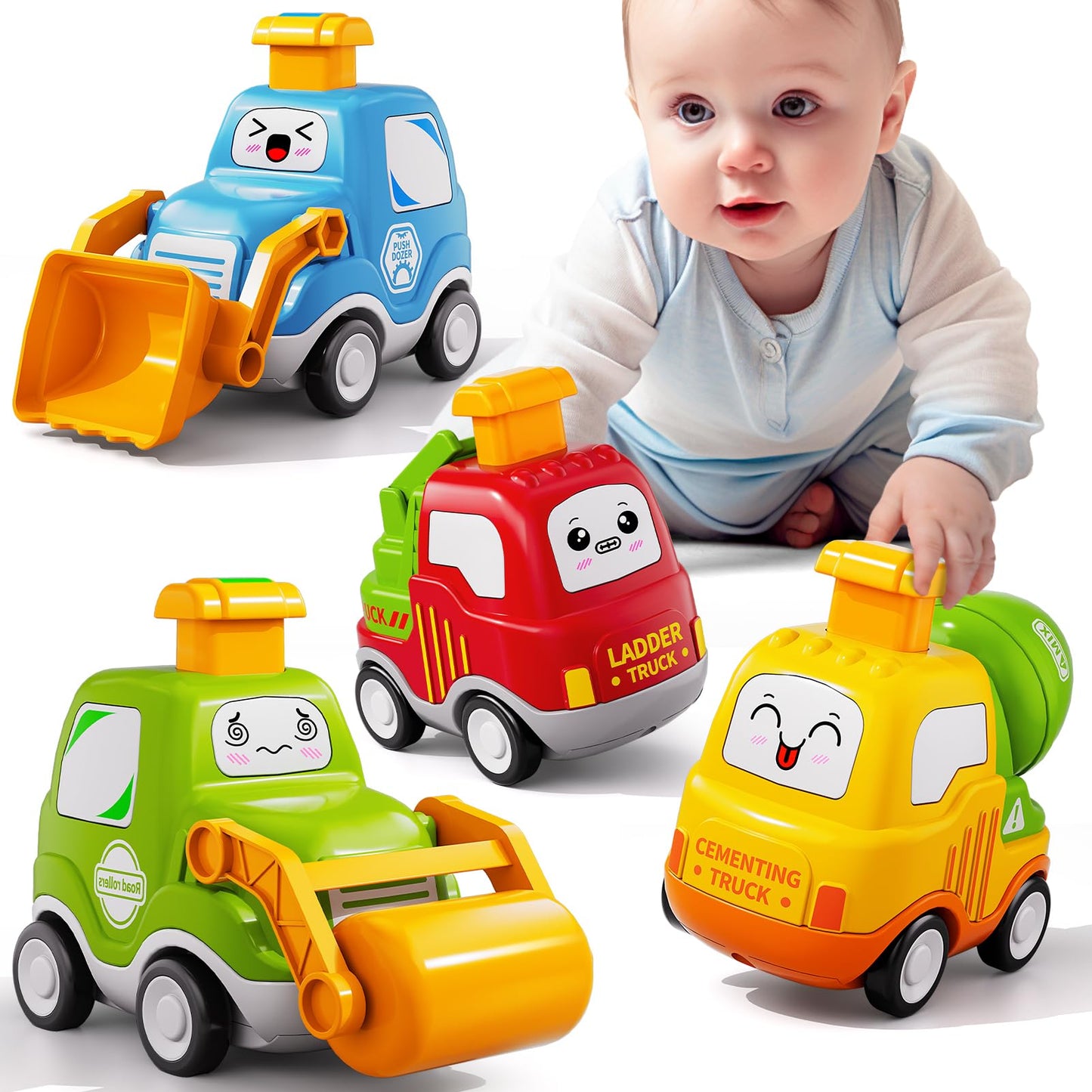 Jukudahu Press Engineering Car Toy For Tollders Age 1 2 3 4 5 6 Years Old - Toy Figure Car, Construction Cars Toys, Push And Go