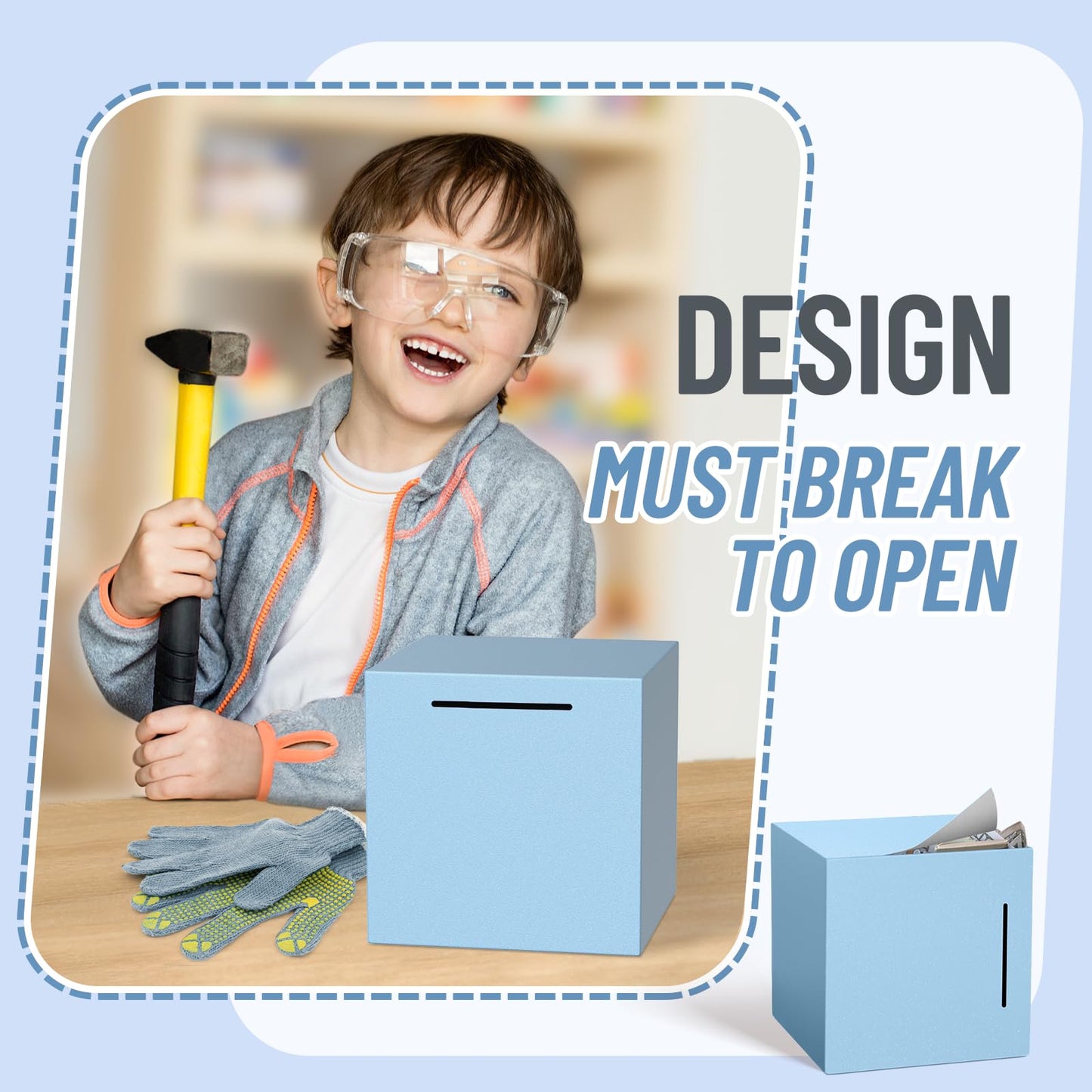 Adults Piggy Bank Must Break To Open, Unbreakable Stainless Steel Piggy Bank For Adults, Metal Savings Box For Cash Saving (Blue