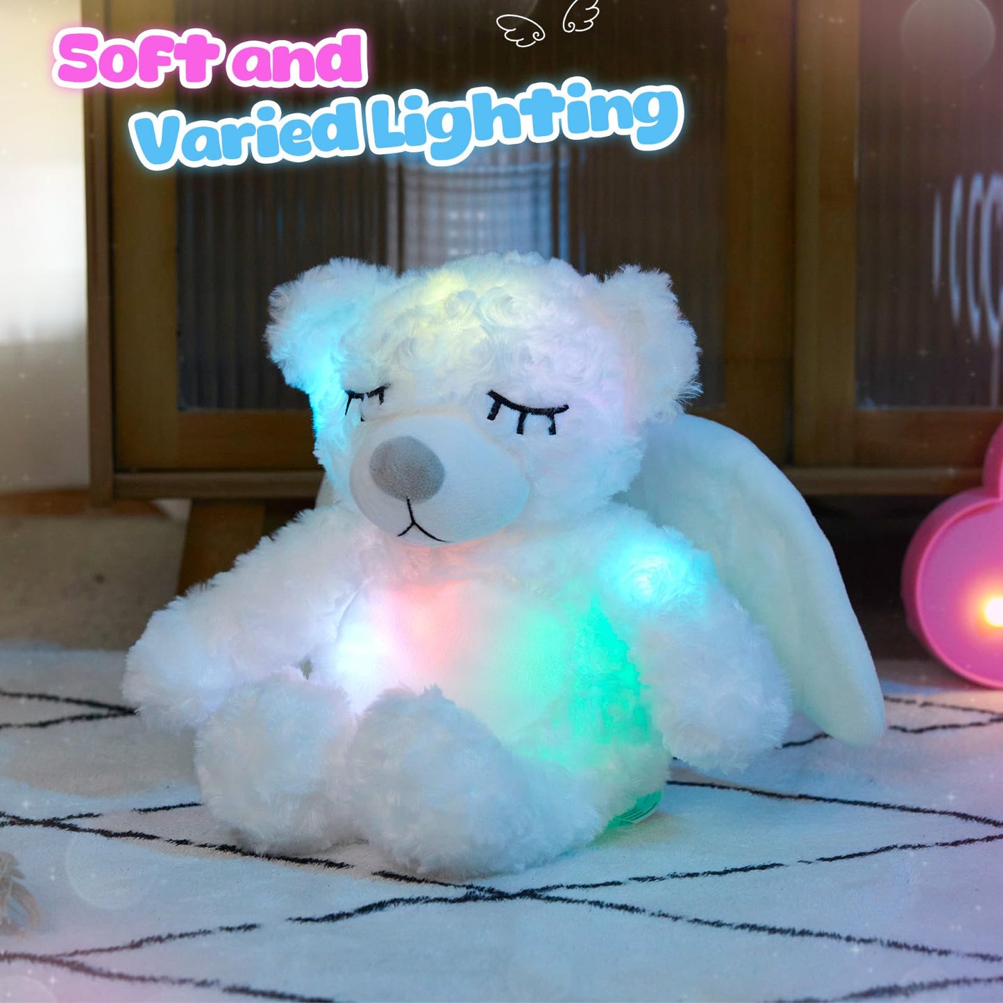 Athoinsu Light Up Angel Teddy Bear Stuffed Animal Led Night Light Glowing Plush Toy Mother'S Day Birthday For Toddler Kids, 16''